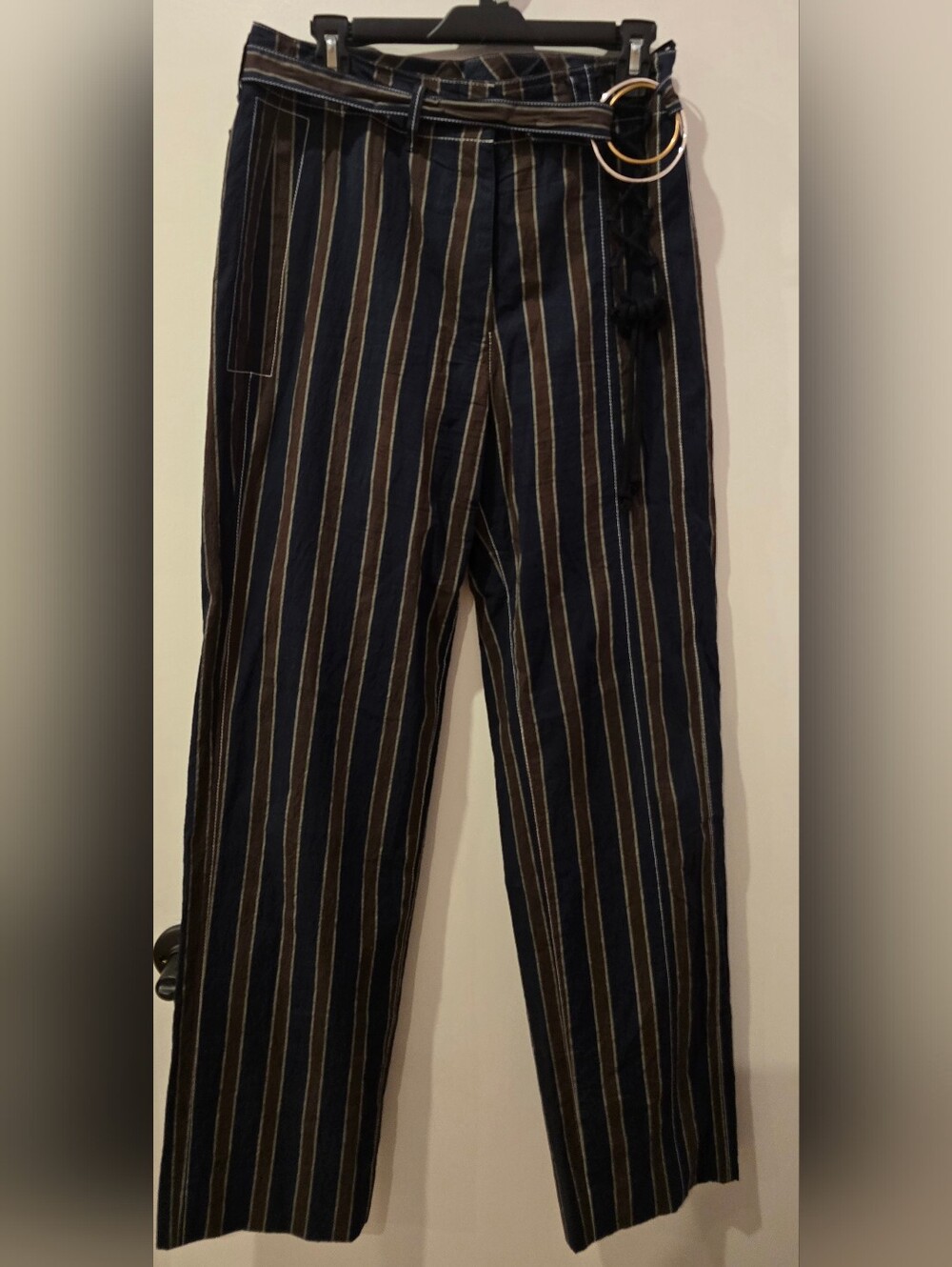 Tory Burch Navy and Brown Striped Trousers